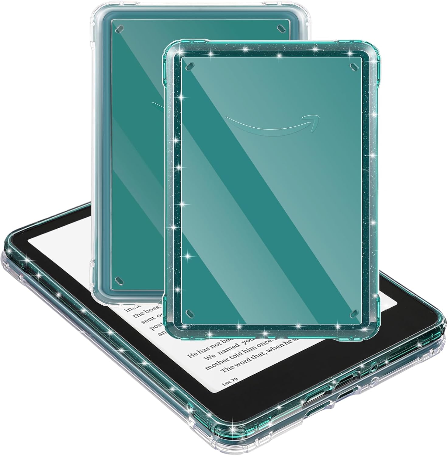 E NET-CASE 2 Pack Clear Case for All-New Kindle Paperwhite 12th Gen 2024 & Kindle Colorsoft 2024/2025（7"） Slim & Lightweight, Scratch-Proof TPU+PC Back Cover (Clear & Glitter Green)