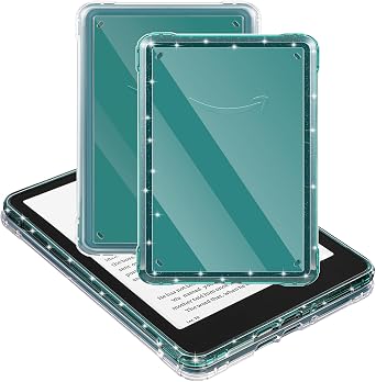 E NET-CASE 2 Pack Clear Case for All-New Kindle Paperwhite 12th Gen 2024 & Kindle Colorsoft 2024/20257" Slim & Lightweight, Scratch-Proof TPU+PC Back Cover Clear & Glitter Green