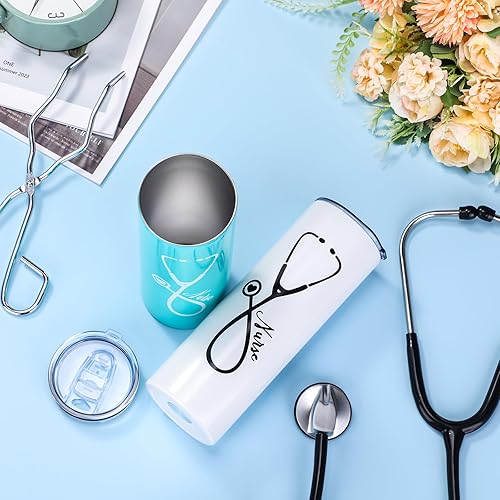 Miniatura 4 de Harloon 12 vasos de acero inoxidable de 22 onzas con tapa y pajitas, vasos de viaje para el día de la enfermera, para enfermera, jubilación,