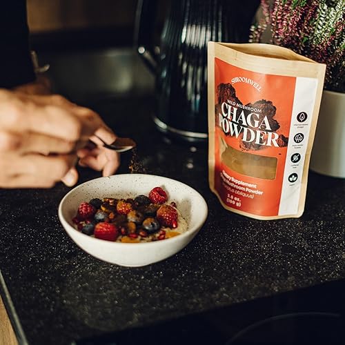Miniatura 8 de SHROOMWELL Polvo de hongos Chaga - Polvo de chaga cosechado silvestre de los bosques estonios. Polvo de hongos Chaga con antioxidantes para té Chaga
