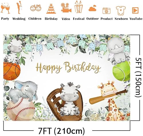Miniatura 3 de Fondo de fotos de animales vegetales, selva, safari, selva, cumpleaños, decoración de fiesta de cumpleaños (7 x 5 pies)