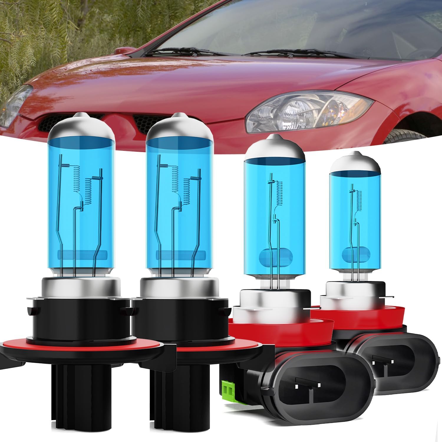 Halogen Headlights Fit for Mitsubishi Eclipse 2006-2007 Headlight Bulbs,9008/H13 High/Low Beams+ h11 Fog Lights Bright Front Lights,Plug And Play,Pack of 4