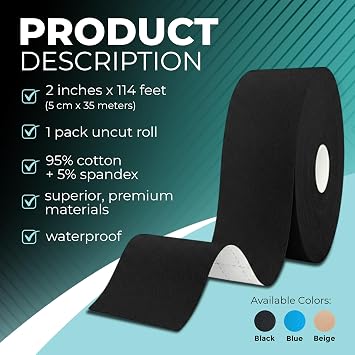 Kinesiology Tape Bulk Roll 114ft - Athletic Sports Tape, Black