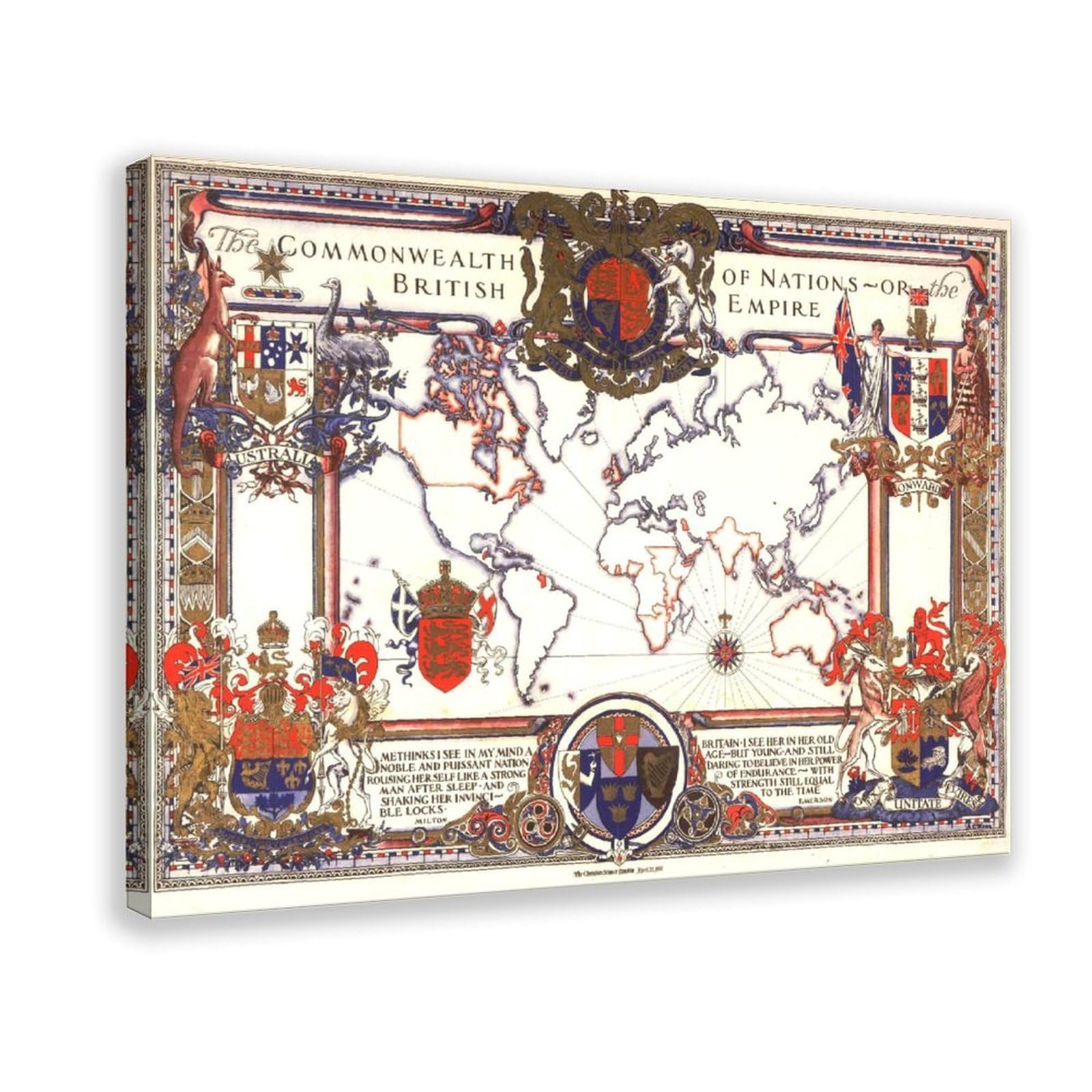 Piank Frame British Empire - The Commonwealth Map 1937 Poster Bedroom Canvas Decor Print Wall Art Office Room Aesthetic Decor Gift 16X24inch(40X60cm)