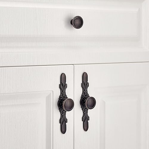 Miniatura 5 de Aandxomk - Juego de 10 pomos de bronce aceitado para armario de cocina de 5.8 pulgadas con placas, herrajes para gabinete, oficina, baño, tocador,