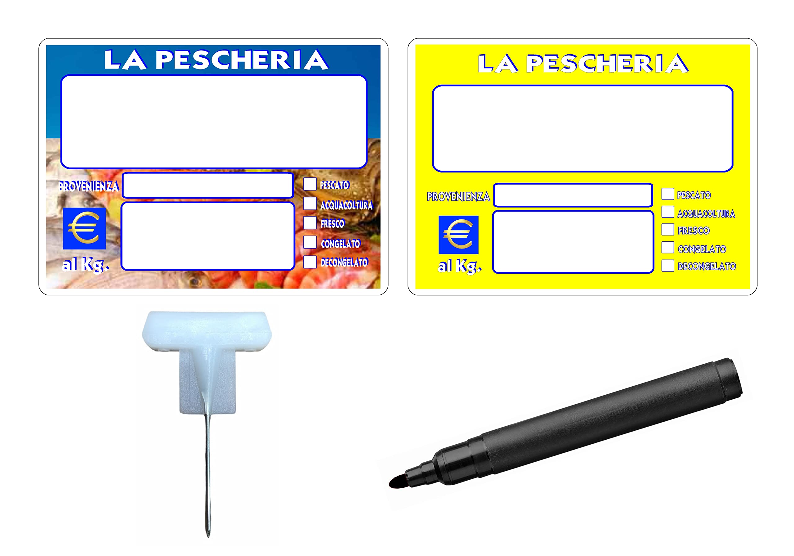 KIT 30 SEGNAPREZZI BIFACCIALI PLASTIFICATI SALUMI E FORMAGGI 8,3X11,3