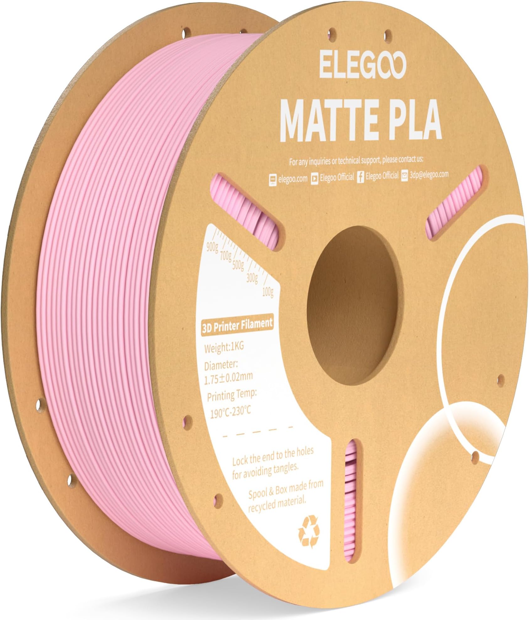 ELEGOO(エレグー) マット PLA フィラメント サクラピンク 1KG、1.75mm 3Dプリンターフィラメント寸法精度+/- 0.02mm、1kg カーボードスプール (2.2ポンド) ほとんどのFDM 3Dプリンター用