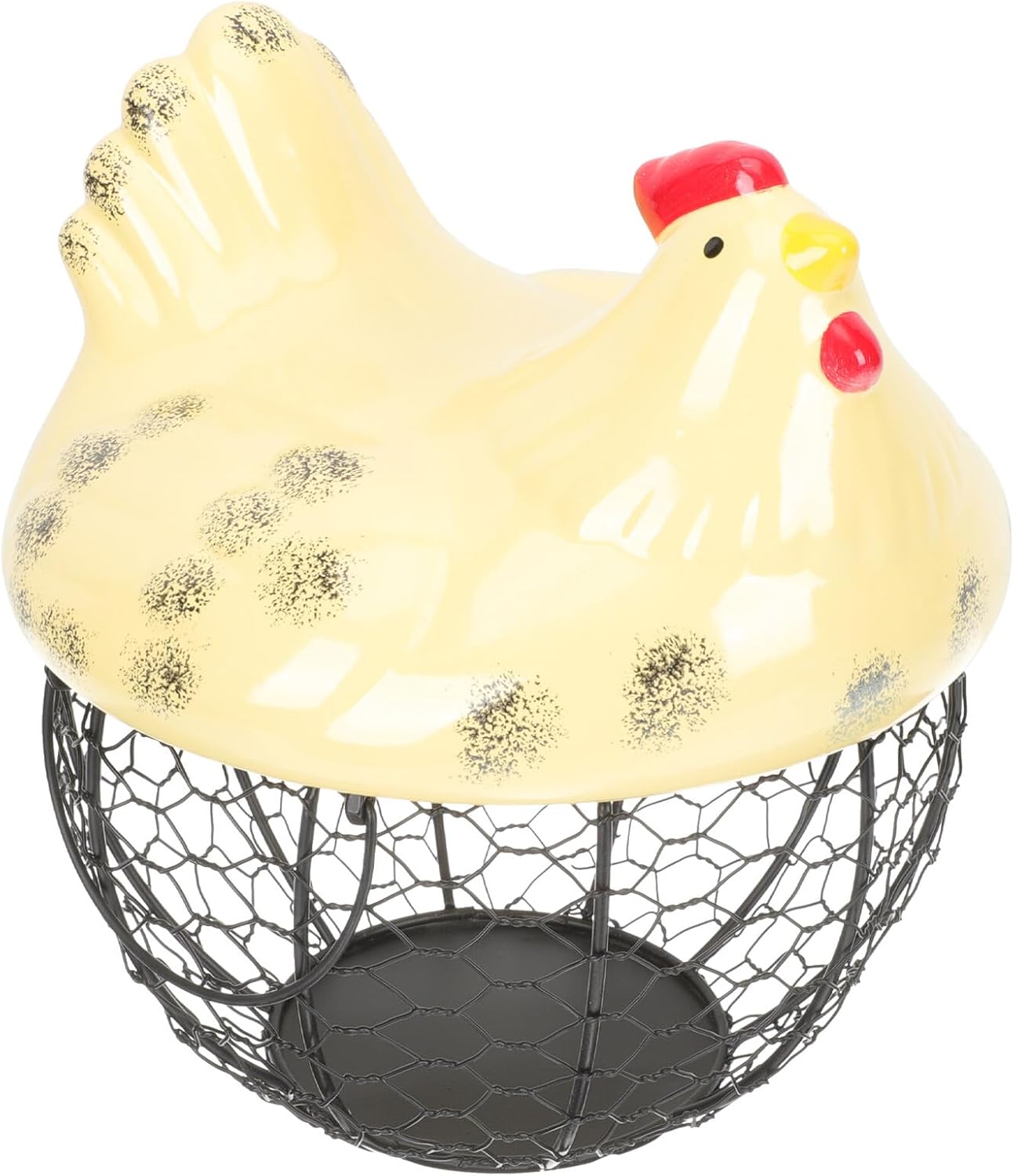 BESTYASH Ceramic Metal Egg Basket with Lid Decorative Chicken Egg Holder for Kitchen Countertop Storage for Home Use
