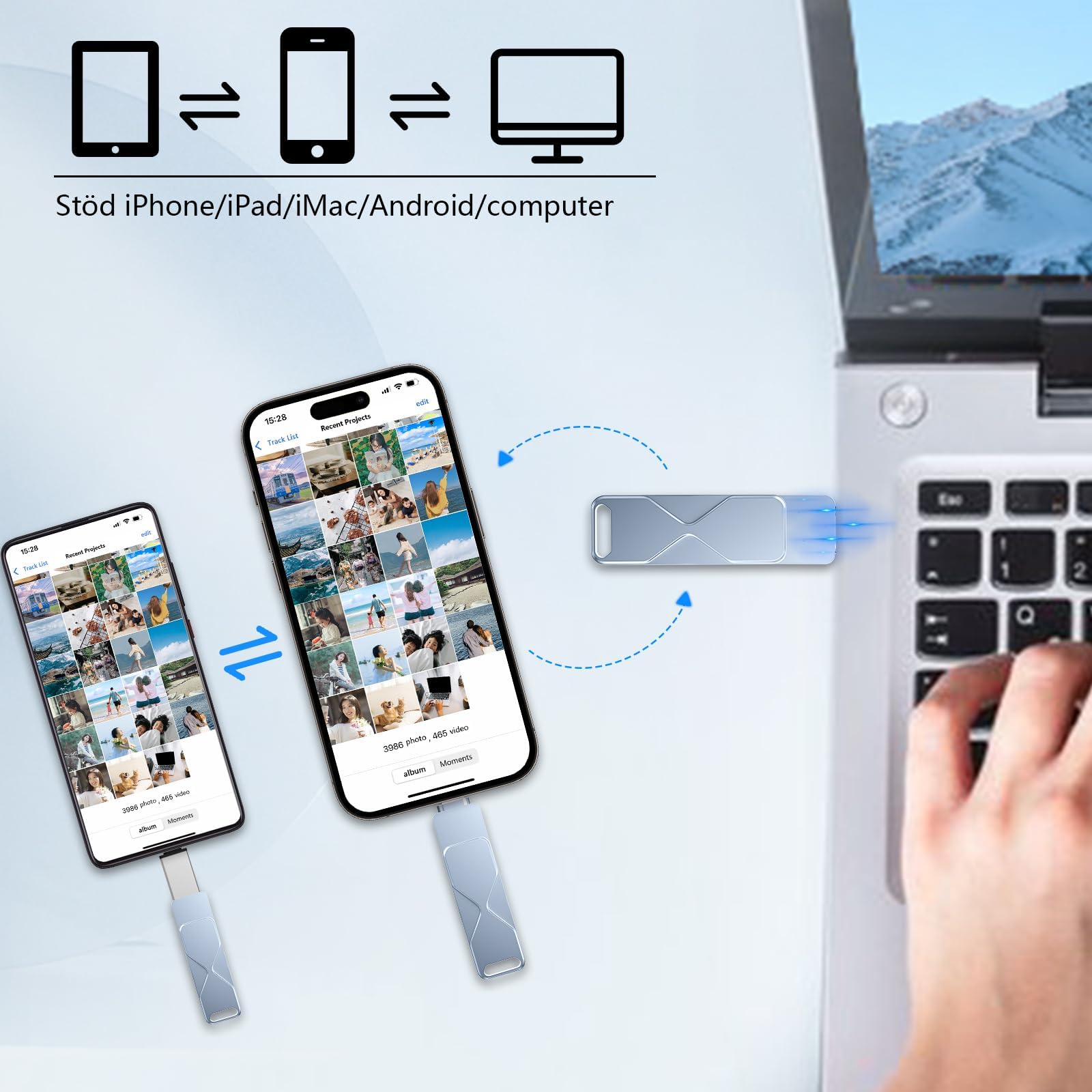 Memoria USB 3.0 3 en 1 con certificación MFi de 512 GB, compatible con iPhone, iPad, Android, Mac, PC, Smart TV, coche