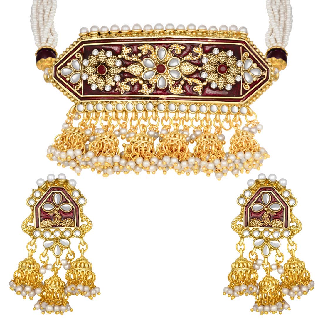 I Jewels Traditional Gold Plated Kundan Pearl Meena Work Choker Jewellery set with Jhumkis For Women (ML185G) (B07Q2S33TP) Amazon Price History, Amazon Price Tracker