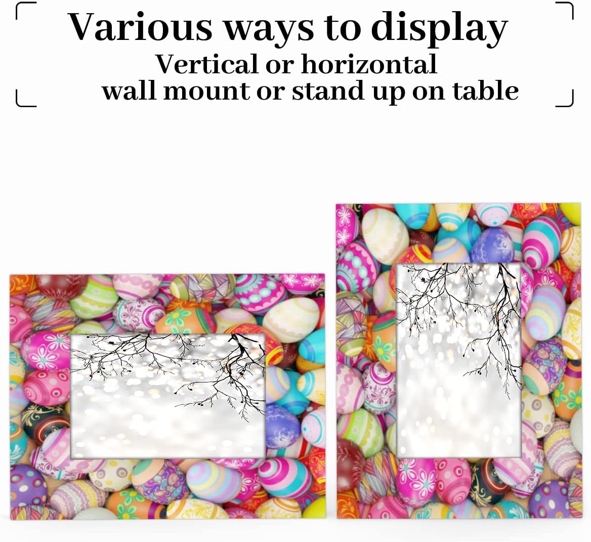 Happy Easter Eggs for Kids-Easter Basket Stuffers-Wood Picture Frames Can Display 4X6 5X7 8x10 11x14 Inch Photos.With Hooks and Brackets,This Frames Can be Displayed Vertically or Horizontally on a Table or Wall
