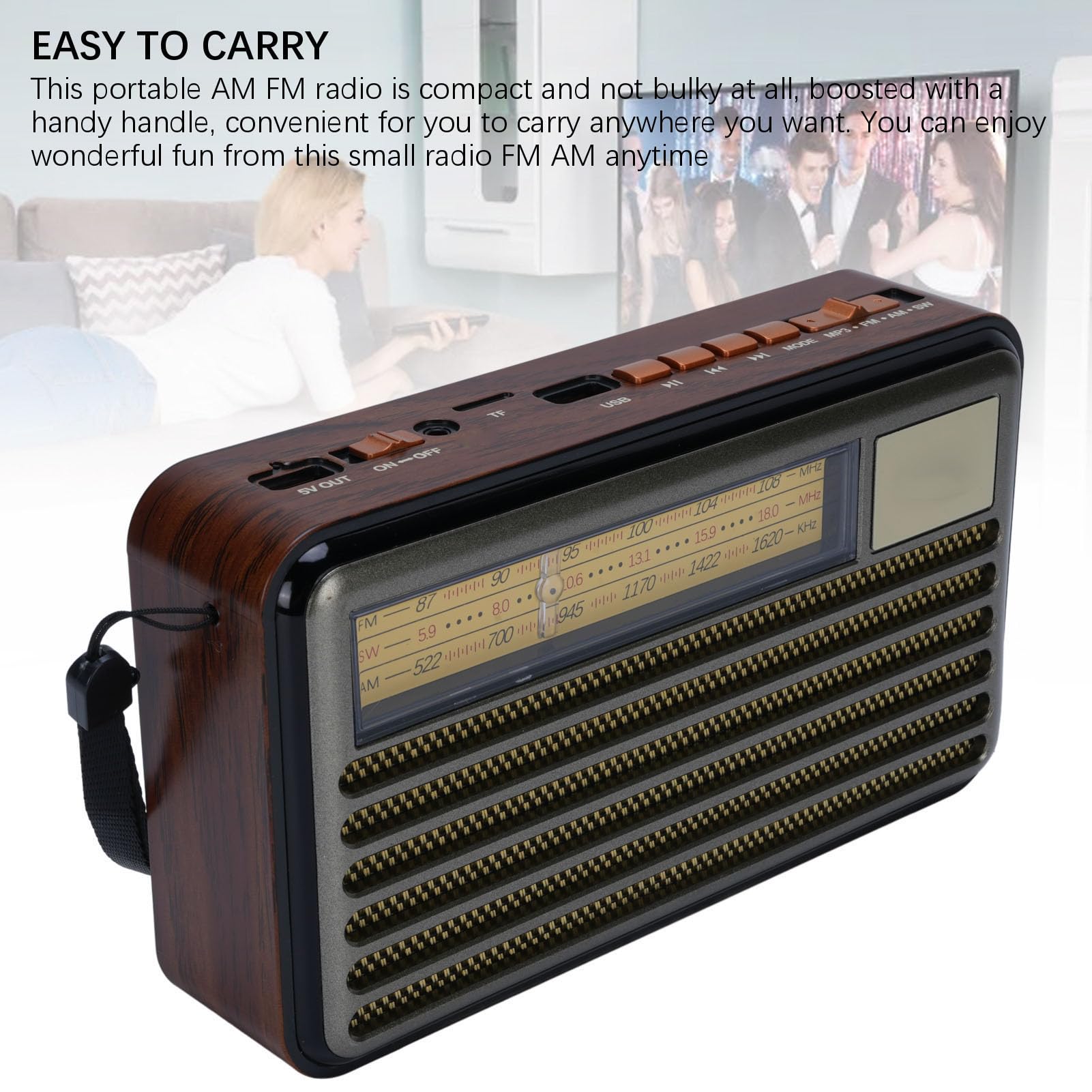 Radio Portátil Retro, Pequeña Radio de Corta Am FM con Bluetooth, Energía Solar o Baterías, para Emergencia de Iluminación Al Aire Libre