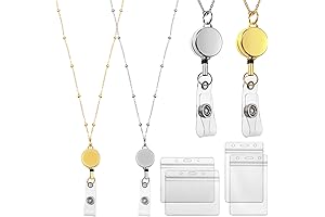 Gold Lanyards for ID Badges: Outus Retractable Badge Holder with Stainless Steel Necklace
