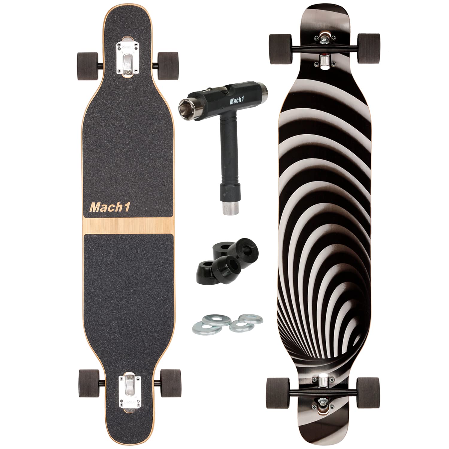 FunTomia Longboard Camber avec roulement à billes Mach1 en céramique Flex1 Drop Through Cruiser Freeride Skaten Planche complète avec outil en T