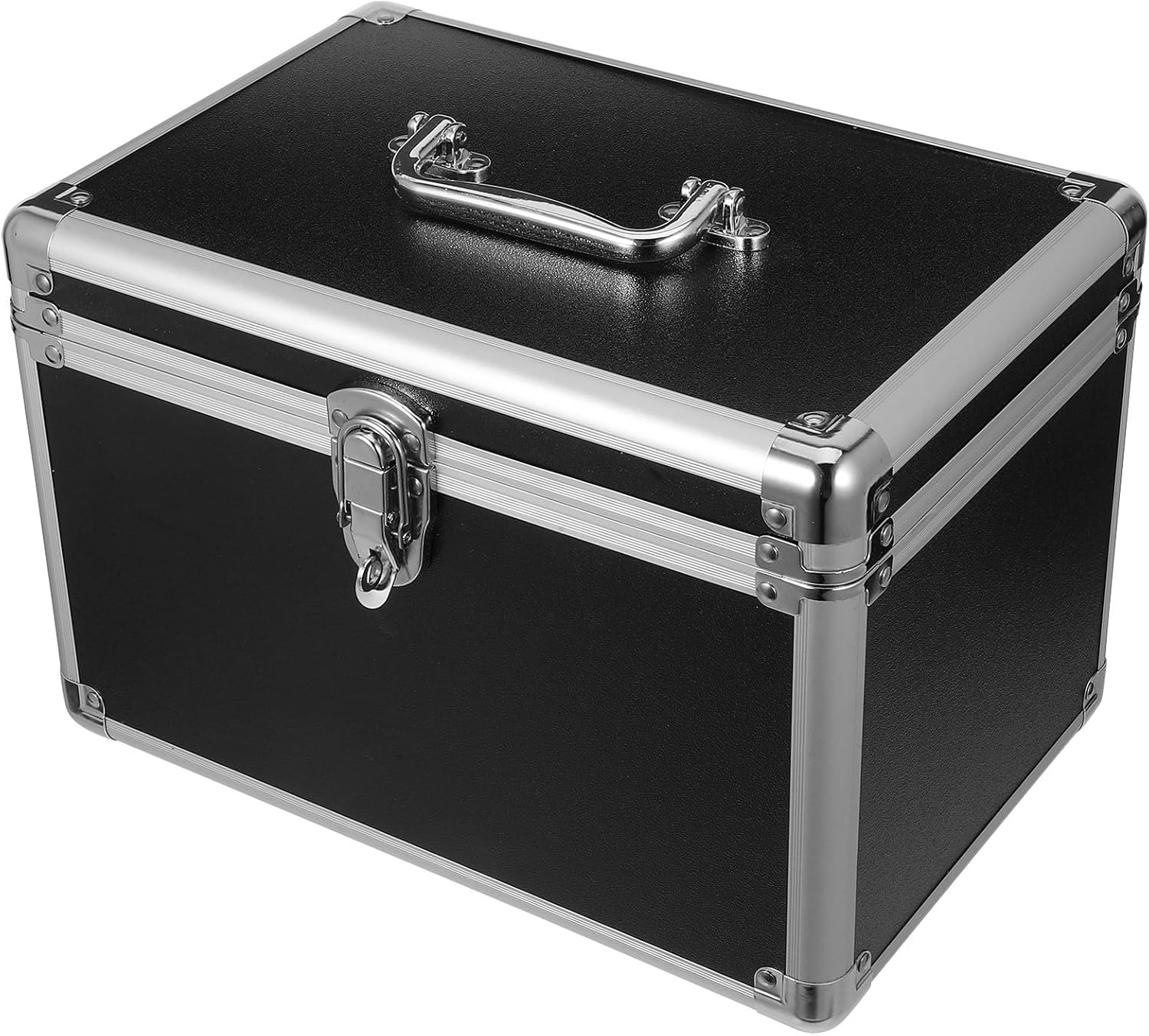 Angoily Handheld Aluminum Alloy Tool Box Portable Hard Storage Case Metal Tool Organizer 30x20x20cm Large Black Single-layer Toolbox for Home Office and Travel