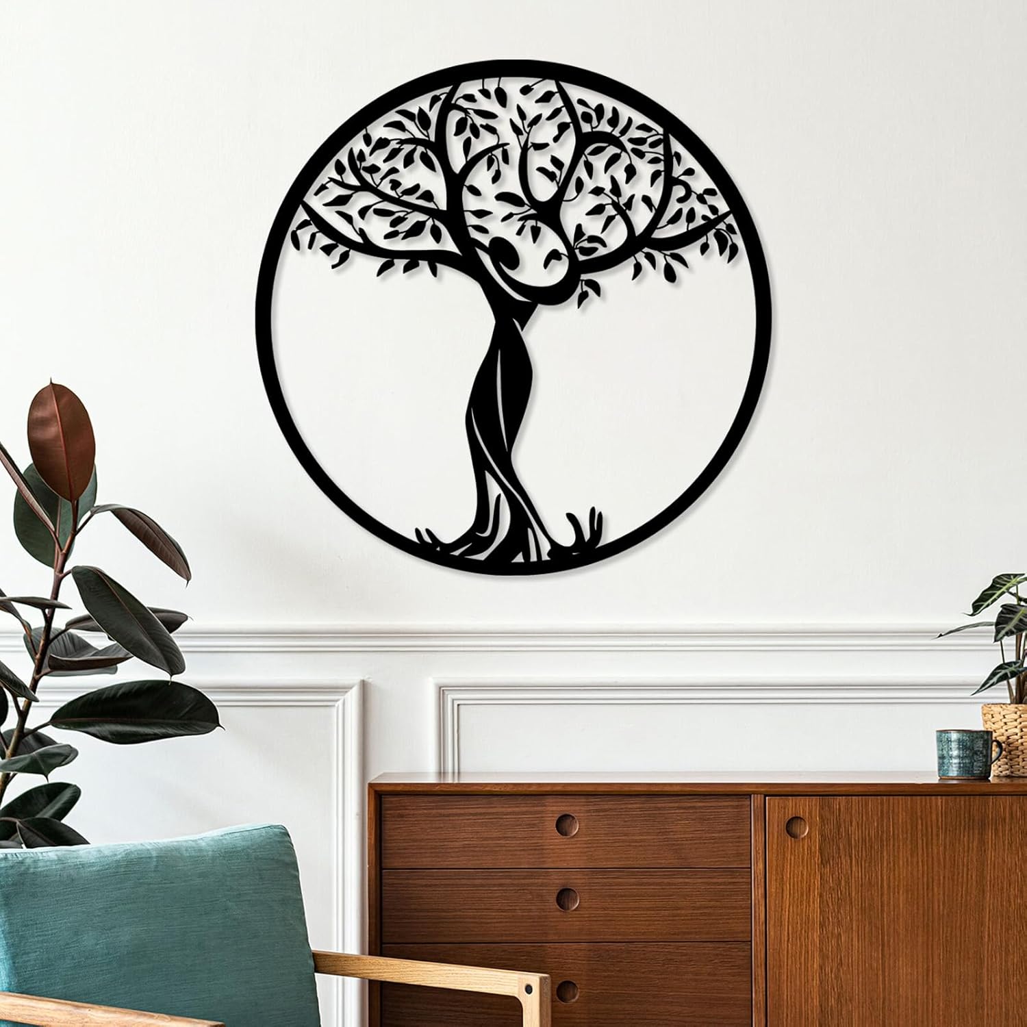 Tree of Life Metal Wall Art, Tree of Life Wall Art, Metal Tree of Life Wall Decor, Family Tree Wall Decor, Tree Wall Decor, Spiritual Wall Decor, Round Wall Decor, Wall Decor for Bedroom (White, 24x24in|60x60cm)