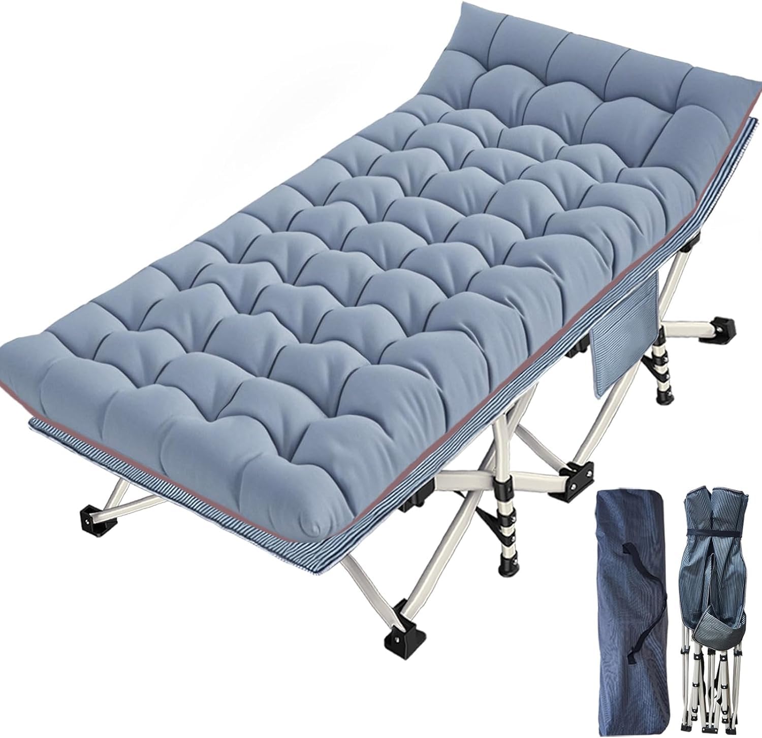Lit de Camp Pliable XXL Extra Large 81 cm avec Matelas, pour Adultes, capacité de Charge 250 kg, avec Poche latérale, Chaise de Camping Portable, extérieur, Voyage, Jardin, intérieur