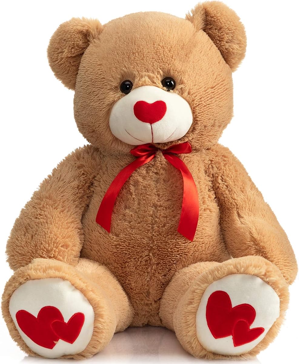 HollyHOME Oso de Peluche Grande San Valentín Oso de Peluche Grande con corazón Rojo para Novias y niños San Valentín 36 Pulgadas Bronceado