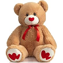 HollyHOME Big Teddy Bear Stuffed Animal Valentines Large Bear Plush with Red Heart for Girlfriend and Kids Valentines 36 inch Tan