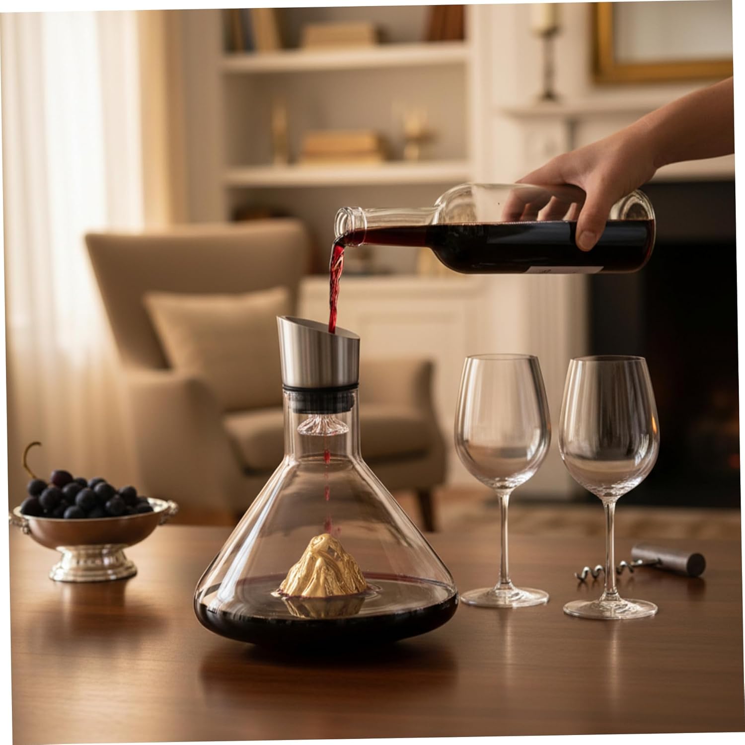 Wine Decanter with Aerator Wine Decanter, 1500ml Gold Mountain with Aerator, Lead-free Crystal Glass, Enhance & Improves Flavor & Aromas