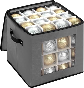 DIMESHY Christmas Ornament Storage Box Holds 64 Holiday Decorations,GRAY