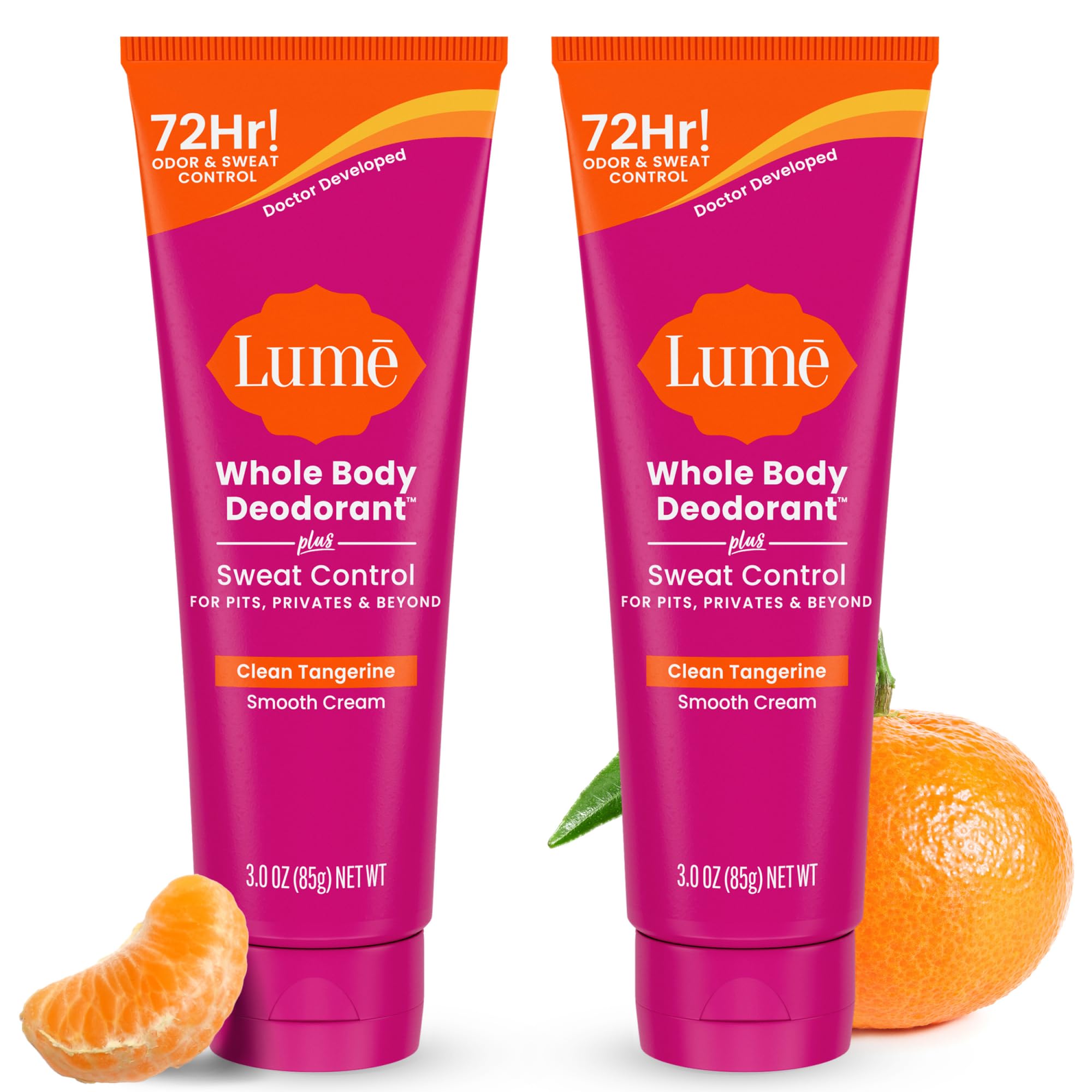 Full Body Deodorant with Sweat Control Soft Cream Tube 72 Hours Odour and Sweat Control Bicarbonate Free Skin Lovers 90g (Pack of 2) (Clean Tangerine)