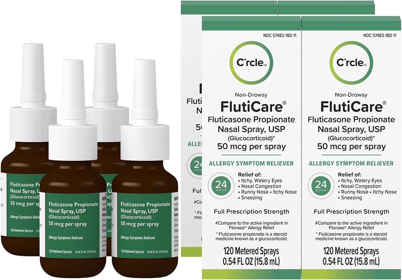 Fluticasone Nasal Spray Allergy Relief - 24 Hour Non Drowsy Allergy Nasal - Nose Spray Relief for Sinus Allergies - Prescription Strength Fluticasone Propionate 50mcg - 4 Month Supply