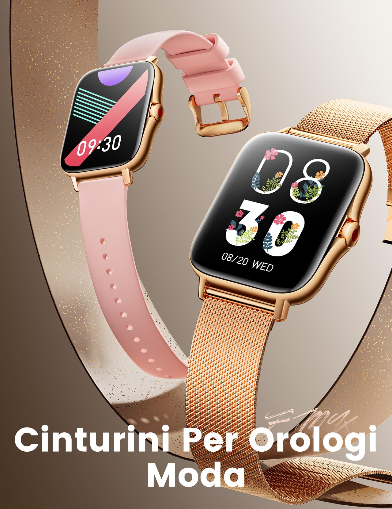 FMK Smartwatch Donna Chiamata Bluetooth e Risposta Vivavoce,1.69" HD Orologio Smart Watch Fitness Tracker con Cardiofrequenzimetro, Monitor del Sonno, Notifiche Messaggi Whatsapp per Android iPhone