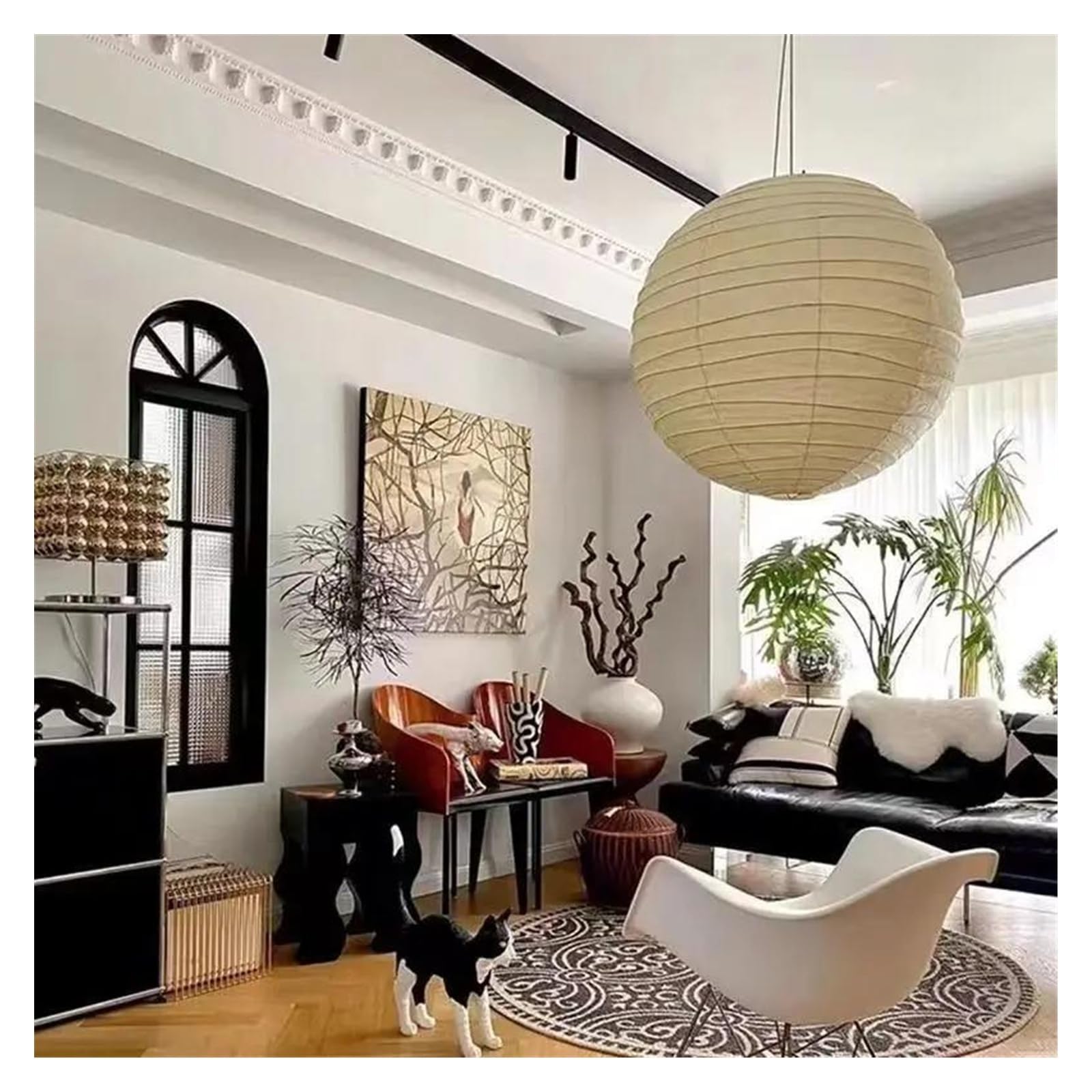 Lampion papierowy w stylu japońskim do sypialni, ciepła atmosfera, lampa wisząca do salonu, żyrandol ryżowy (3 kolory, średnica 60 cm)