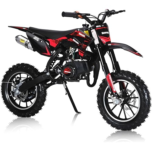 New 50cc Kids Dirt Bike 2 Stroke, Gas Powered Dirt Bike, Speeds up to 30MPH, Mini Motorcycle with Front Rear Disc Brakes, Mini Dirtbike for Kids, Ideal Gifes for Children, Red