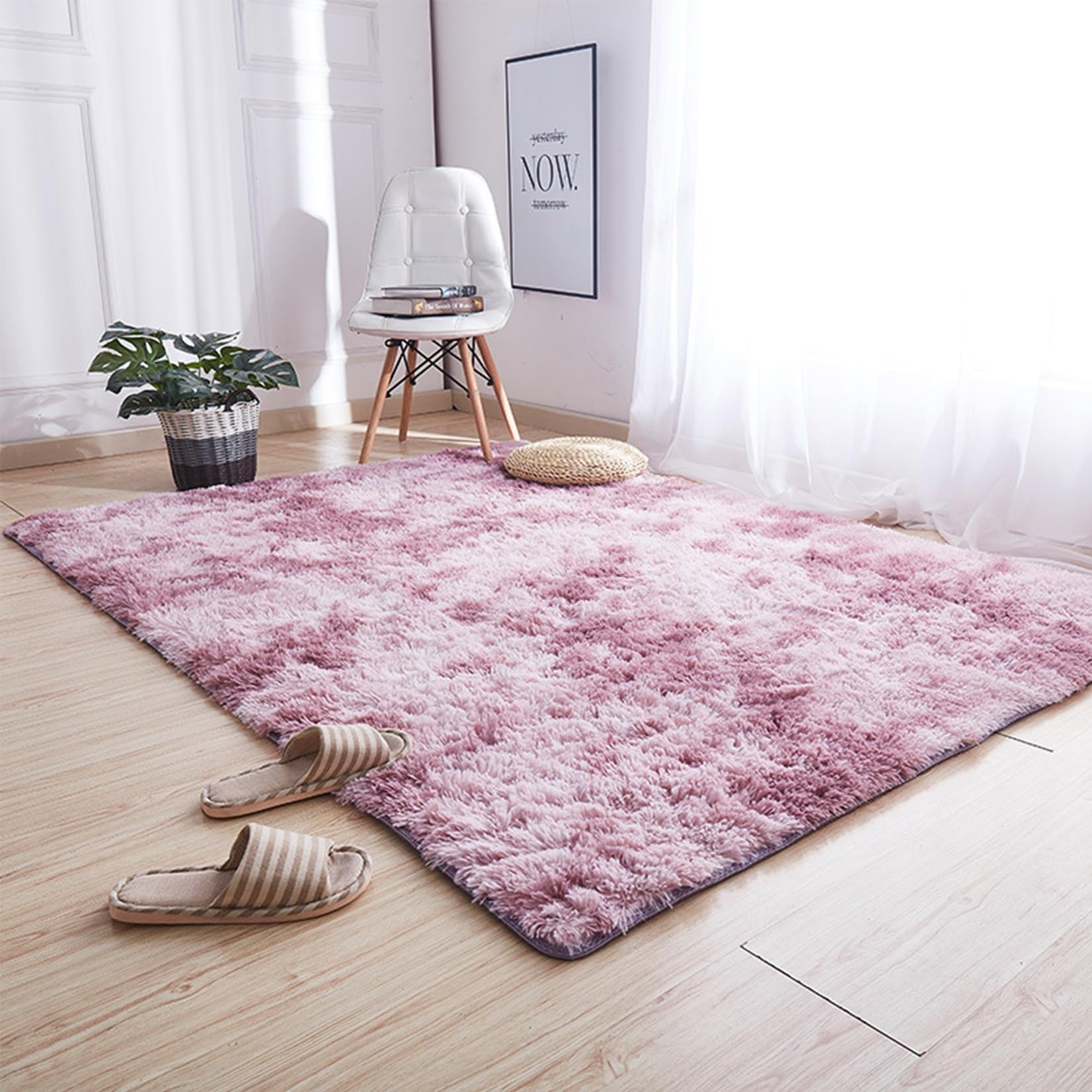 Shaggy Hochflor Teppich 90 x 120 cm Hochflor Langflor Weich Soft Langflor Modern Teppiche Waschbar, Anti-Rutsch Unterseite für Schlafzimmer Kinderzimmer, Pink Lila