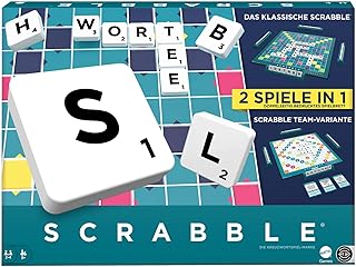 MATTEL GAMES Scrabble Two in One Double-Sided Board Game for Fast, Casual and Cooperative Game, Includes 50 Target Cards for Scrabble Together, Easy Scoring, HWD45