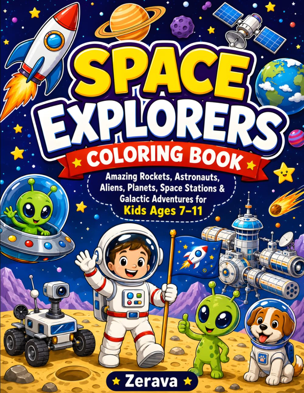Space Explorers Coloring Book: Amazing Rockets, Astronauts, Aliens, Planets, Space Stations & Galactic Adventures for Kids Ages 7–11