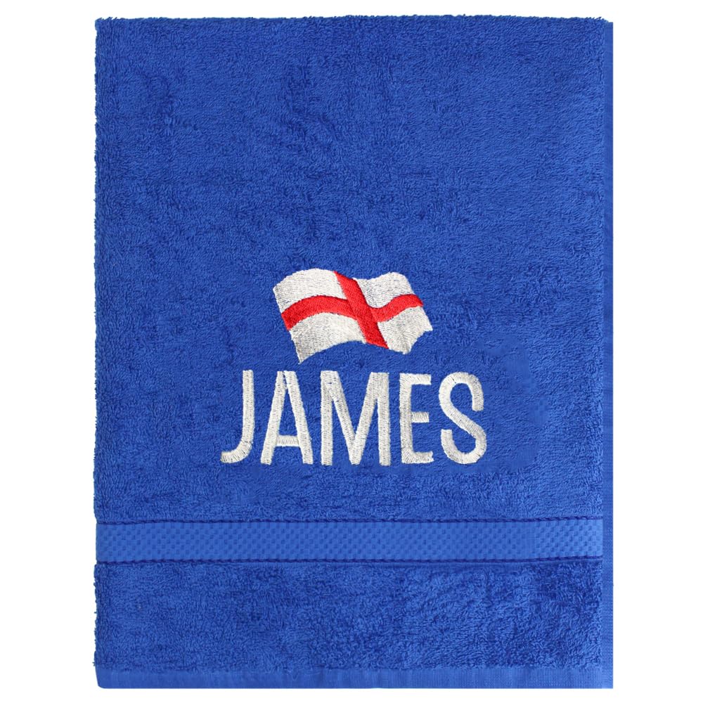Teddyt's Royal Blue Personalised England St. George Cross Flag Embroidered Bath Towel (Royal Blue)