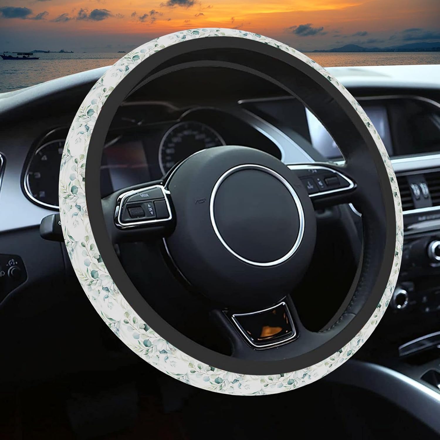 Wildflower Car Steering Wheel Cover, Flower Car Accessory for Diverse Cars, Cute Floral Print Steering Wheel Cover Protector for Women, for Steering Wheel with a Diameter of 14.5"-15" (Wildflower)