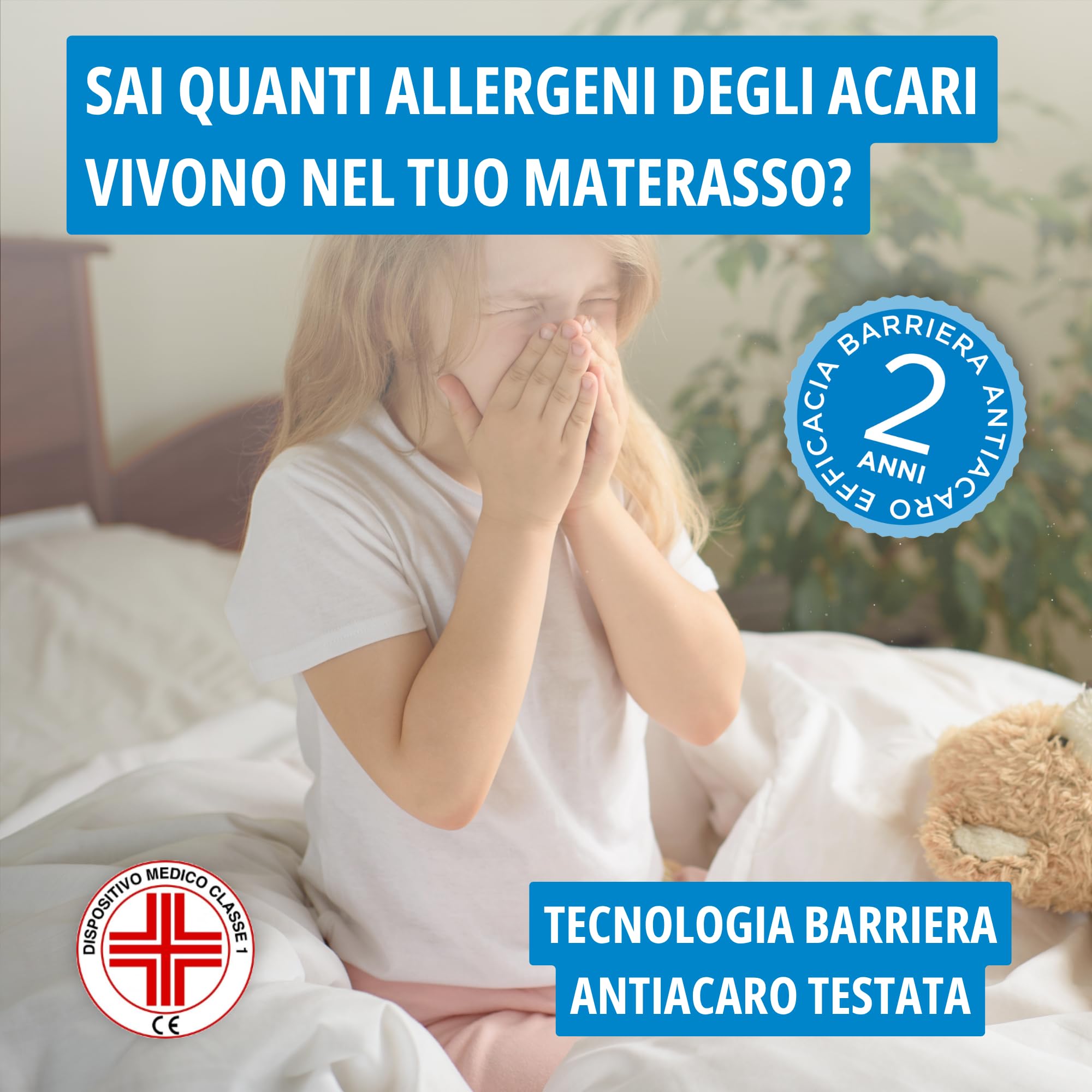 Allergosystem Set Coprimaterasso Antiacaro Singolo con Cerniera 80x190x20cm e Copriscuscino Letto 50x80cm - Dispositivo Medico Antiacaro e Anallergico MADE IN ITALY - Linea Nuvola