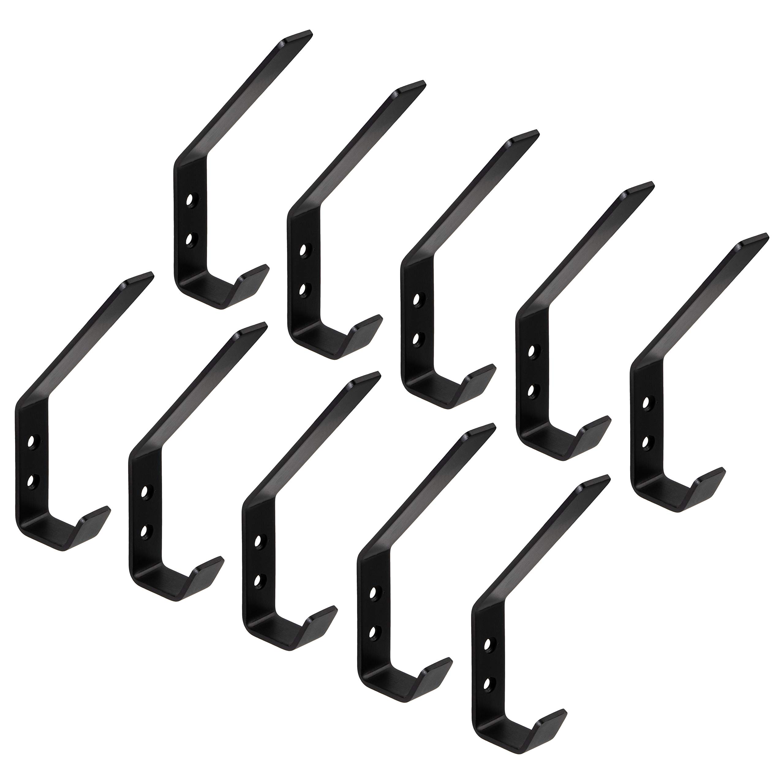 GedoTec Moderner Design Wand-Garderobe groß Garderobenhaken | 10 Stk. Metall Kleiderhaken schwarz matt | SANDRA | Haken Stahl schwarz matt | Wandhaken zum Schrauben | Mantelhaken für die Wand-Montage