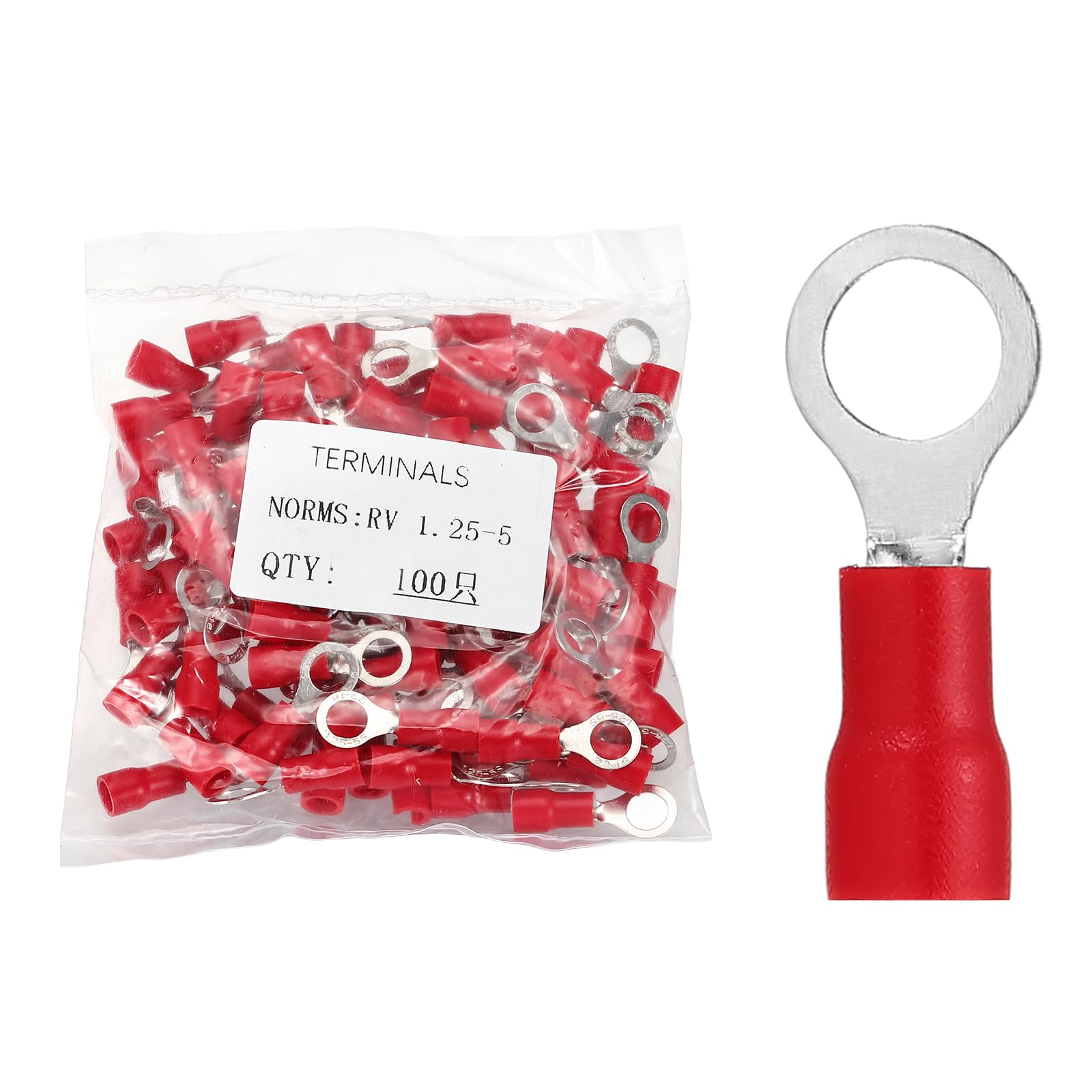 sourcing map 100pcs Terminals Ring Connectors #10" 22-16 Gauge, Red