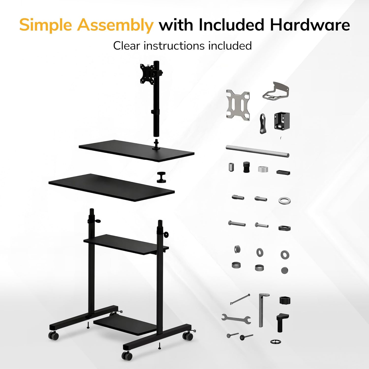 Mount-It! Mobile Computer Cart with Monitor Mount for Screen up to 32", Portable Desk on Wheels, Rolling Laptop Stand for Teachers, Office, Classroom, Rise up to 53", Podium, Keyboard Tray, Black