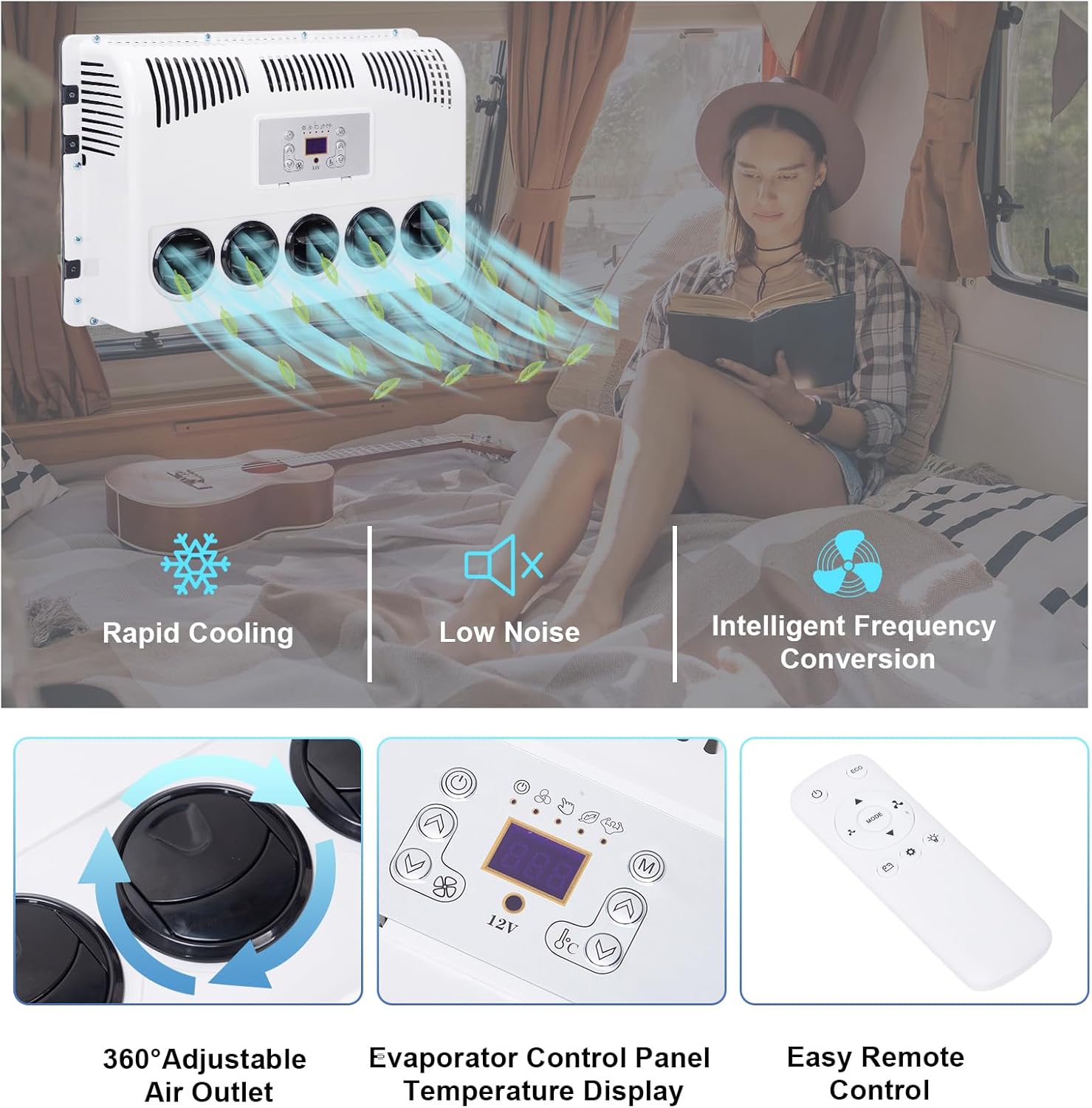 12V RV Air Conditioner 4000 BTU Mini Split DC Air Conditioner 12 Volt AC Unit for Truck Camper Van Trailer Motorhome RV, Fast Cooling Low Noise