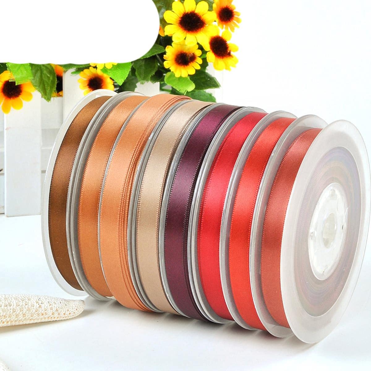 YAMA 100 yards/lot 13 16 19 22 mm Nastro di raso double face Nastri marroni dorati per la decorazione di nozze di feste Regali fatti a mano con rose