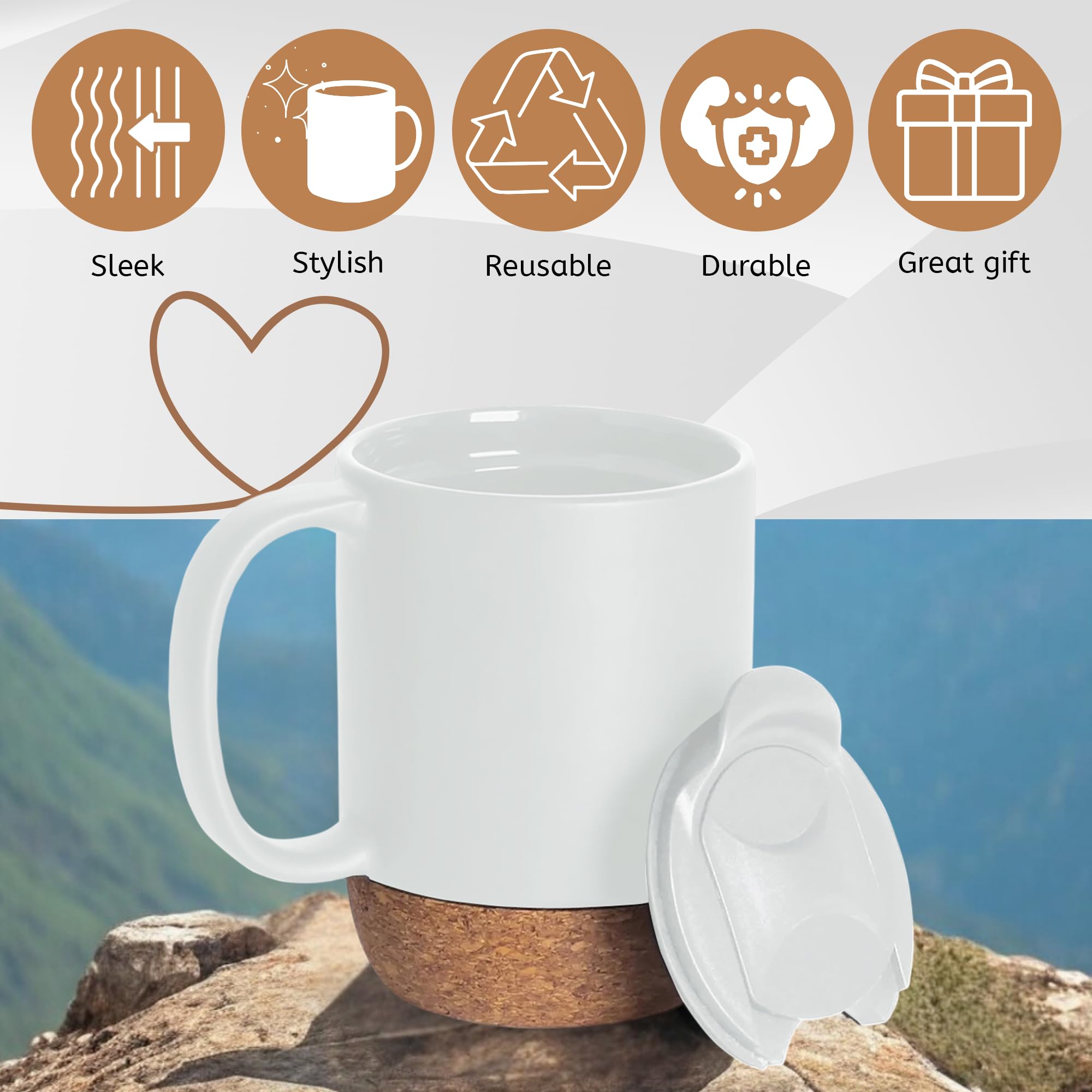 Reusable Ceramic Travel Mug with Handle and Lockable Lid & Heat Proof Cork Base, Spill Proof, Refrigerator Safe - Image 3