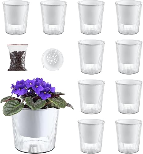 Miniatura 8 de Paquete de 6 macetas y macetas transparentes de riego automático de 4.5 pulgadas para plantas de interior, macetas medianas de orquídeas, macetas de