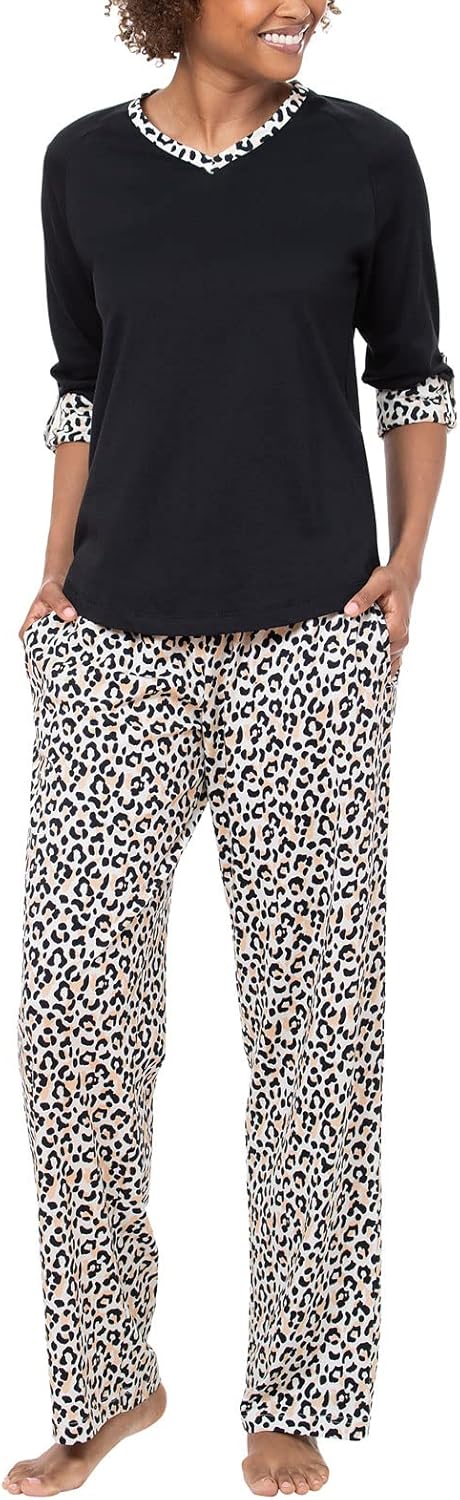 PajamaGram Womens Pajama Sets - Cotton Pajamas For Women, Leopard Print