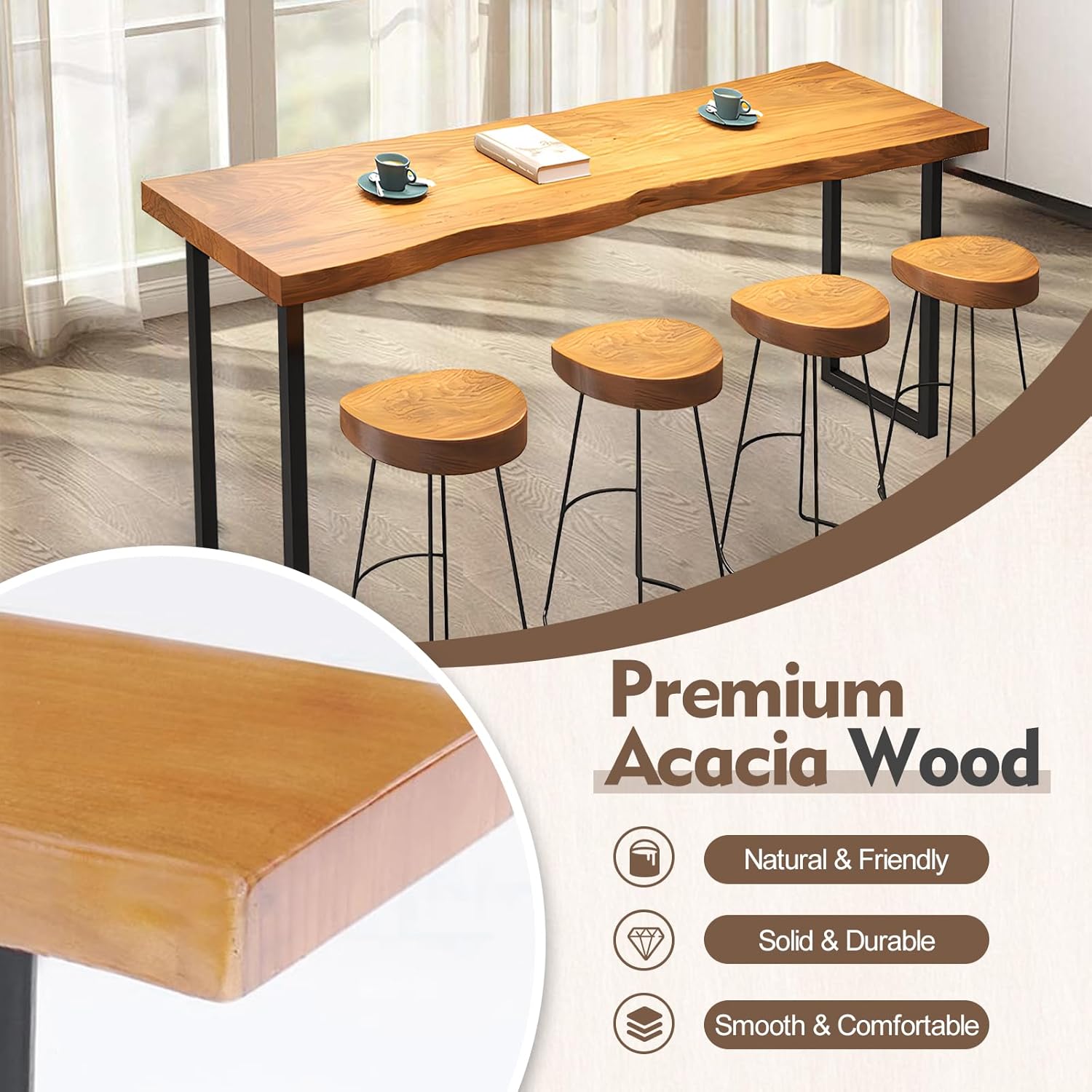 Narrow Bar Table,Counter Height Pub High Top Bar Tables with Metal Legs,Rectangular Kitchen Table Modern Bistro Sofa Console Tables for Small Space, Kitchen & Dining Room(no stools)