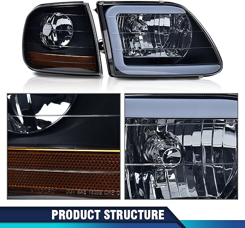 Miniatura 8 de PIT66 Lente ahumada carcasa negra reflector ámbar estilo relámpago LED DRL tira de faros delanteros y luces de estacionamiento de esquina compatible