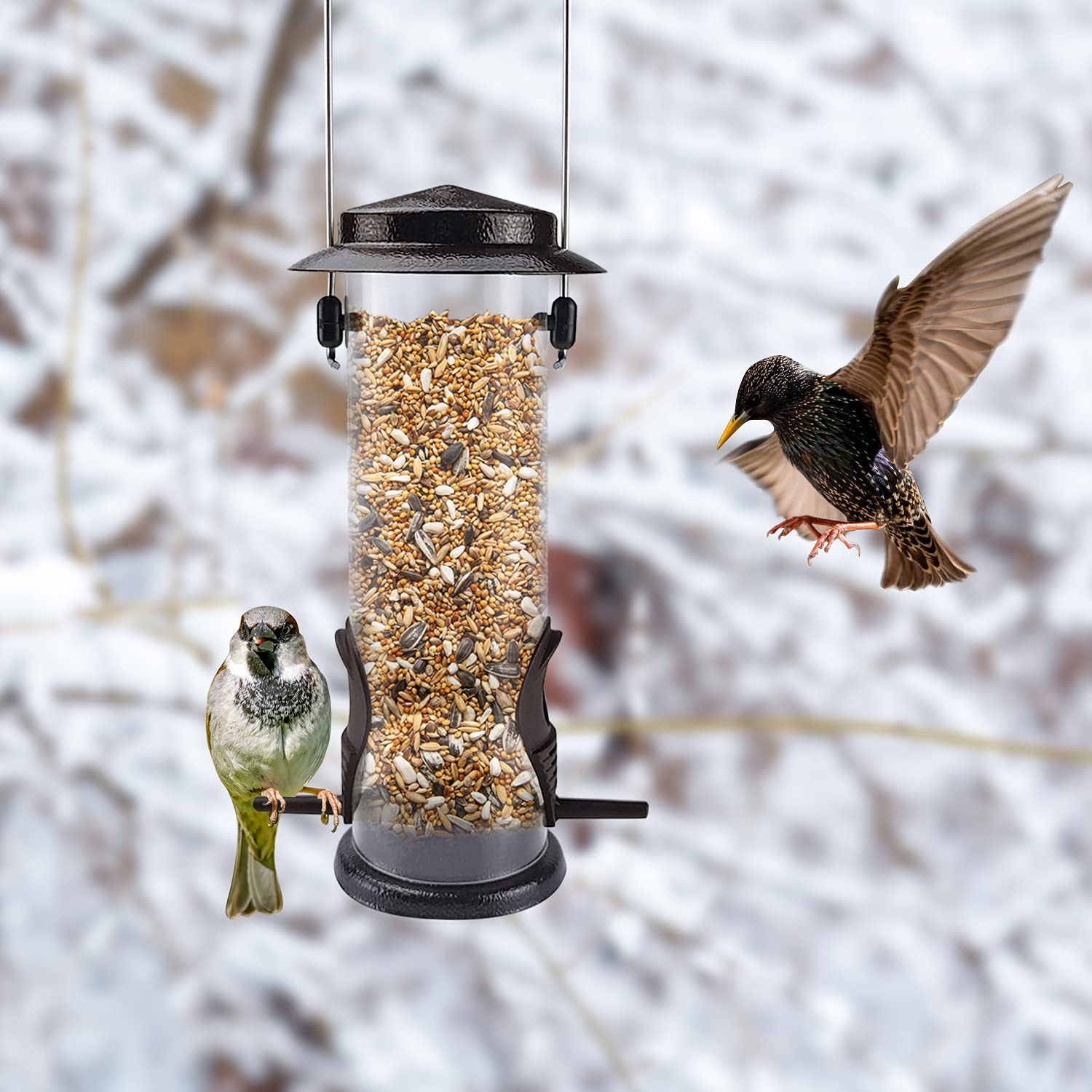 MIXXIDEA Metal Wild Birds Feeders 2 Packs Tube Bird Feeder Stainless Steel Hanging Bird Feeder for Garden Backyard Outside Decoration Attracting Wild Finch - Image 4