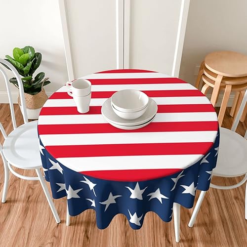 Miniatura 7 de aportt Mantel redondo para el 4 de julio de 60 pulgadas, mantel patriótico, lavable, resistente al agua, sin arrugas, resistente a las manchas