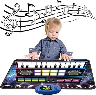 Baby Toys for 1 Year Old Boys & Girls, 2 in 1 Musical Learning Playmat for Toddlers, Piano Mat & Drum Pad, 8 Instrument Sounds, 8 Drum Sounds, Built-in Demo, Birthday Gifts for Kids Ages 1 2 3