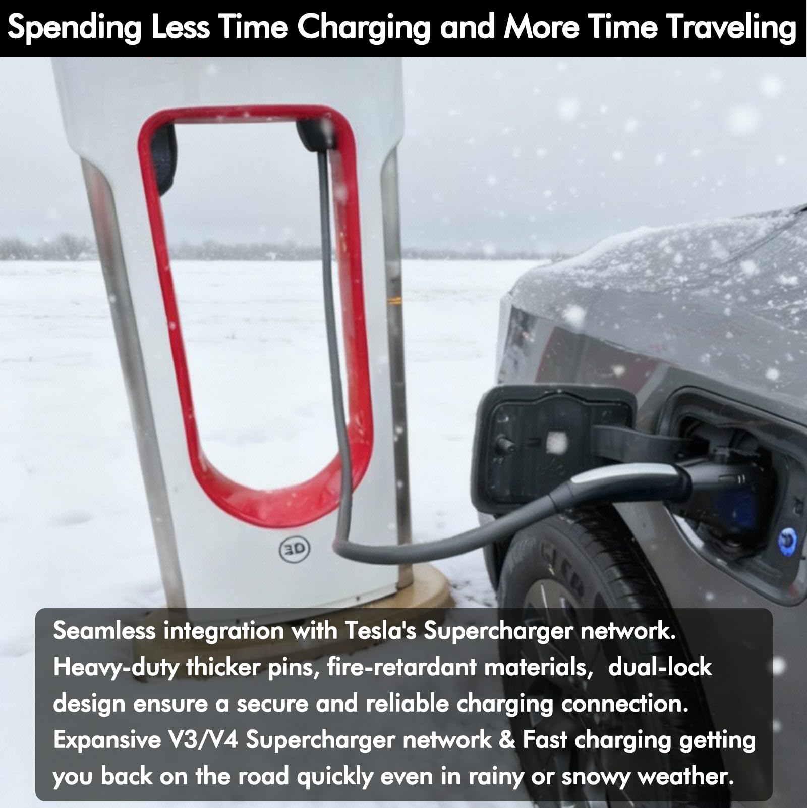 NACS to CCS Adapter for Fast Charging CCS1 EV in Tesla V3/V4 Supercharger, Max 500A 1000V NACS DC Adapter for Road Trip Charge Backup, Dual Locks for Sturdy Secure Connection